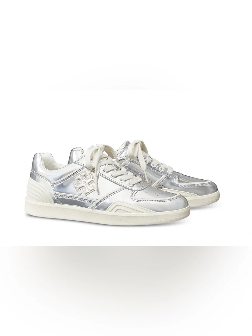 TORY BURCH Women's Clover Court Lace Up Low Top Sneakers  Color: Argento SIZE: 5